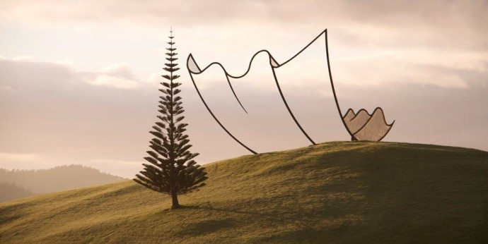 It looks like a giant piece of paper is rolling down the hill, but it actually is an art installation in New Zealand. 
